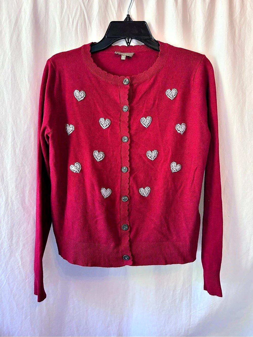 Mila Heart Embellished Cardigan Red XS Like New